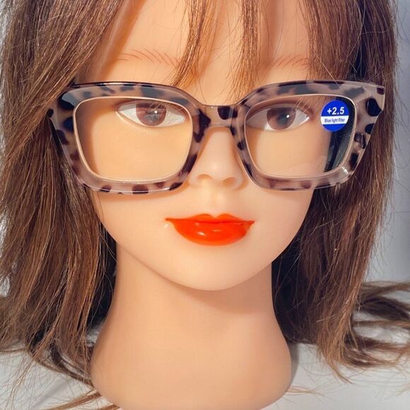 1096 Claudia 2.5 Black Pink Tortoise Reading Glasses Square Concave Readers N… - Picture 1 of 9